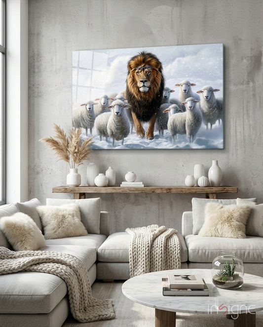 Lion and the Lambs glass wall art design