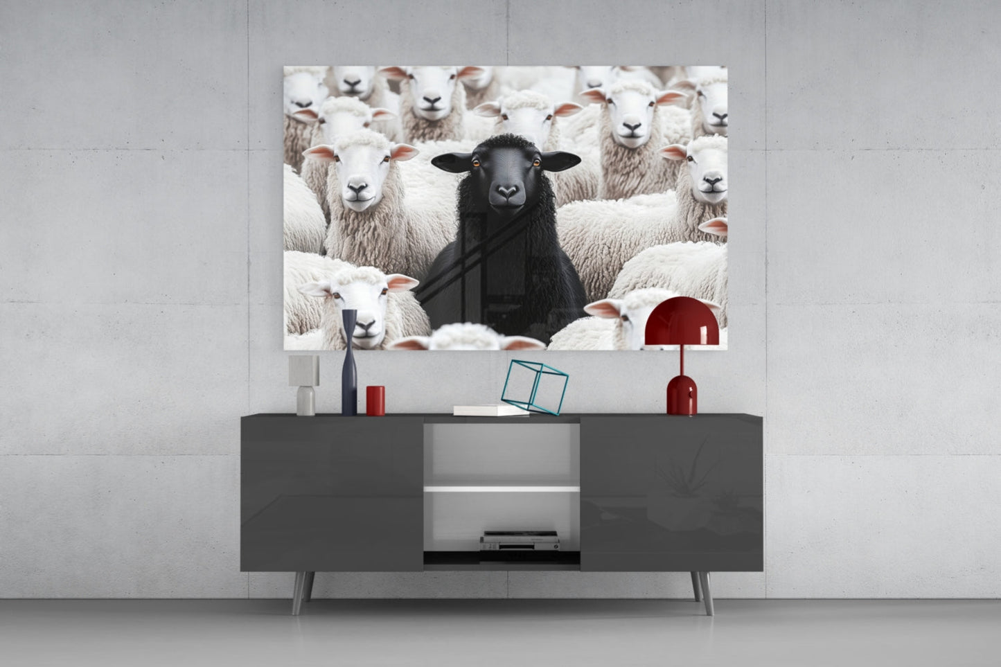 Black Sheep in the Flock Glass Wall Art