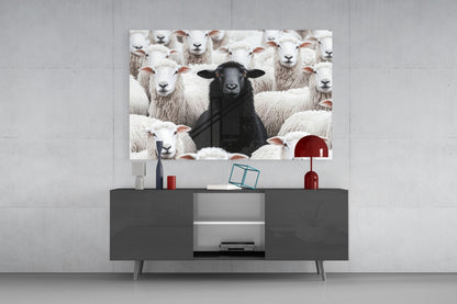 Black Sheep in the Flock Glass Wall Art