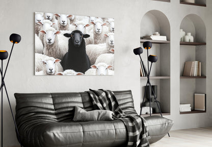 Black Sheep in the Flock Glass Wall Art