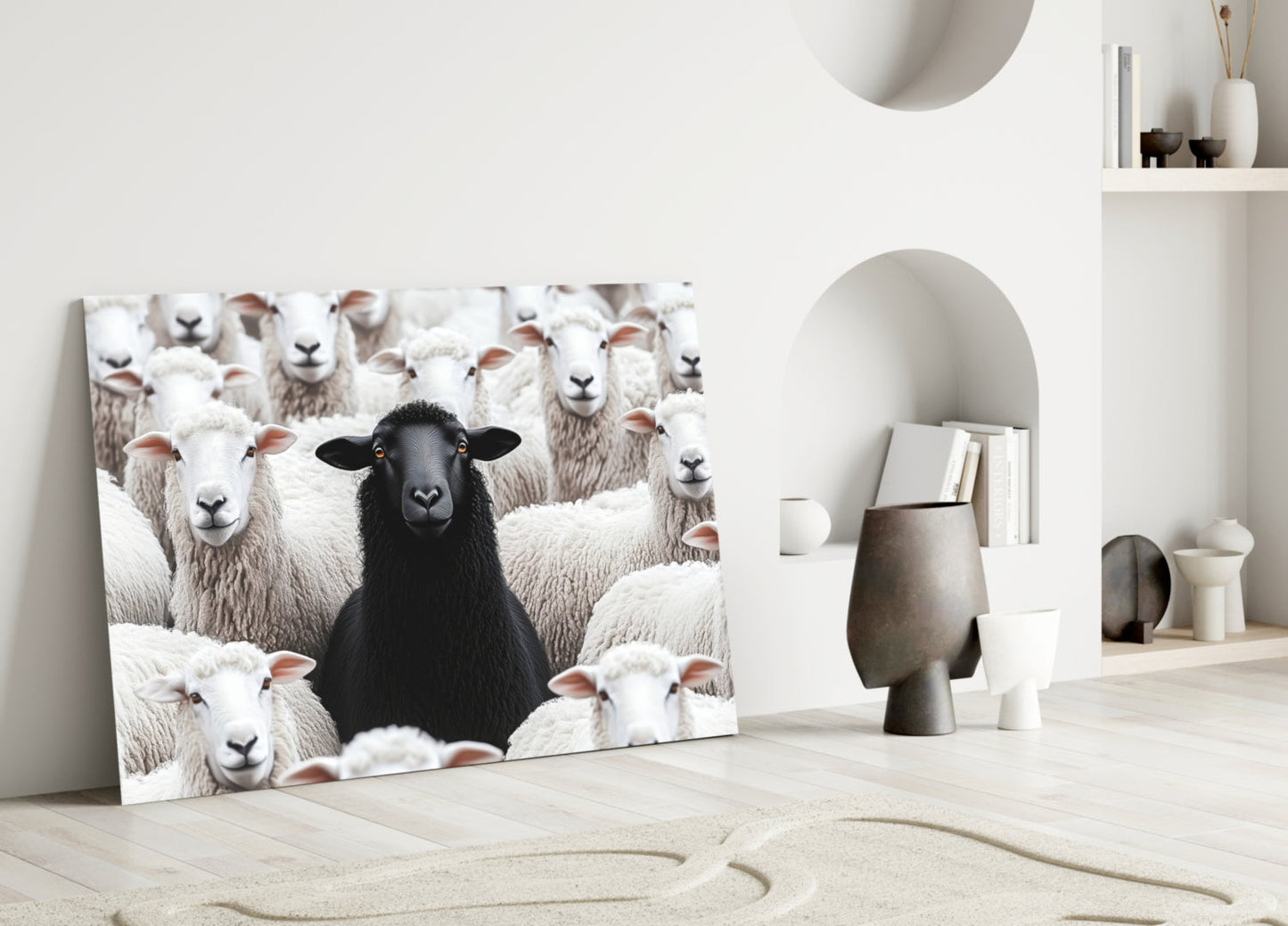 Black Sheep in the Flock Glass Wall Art