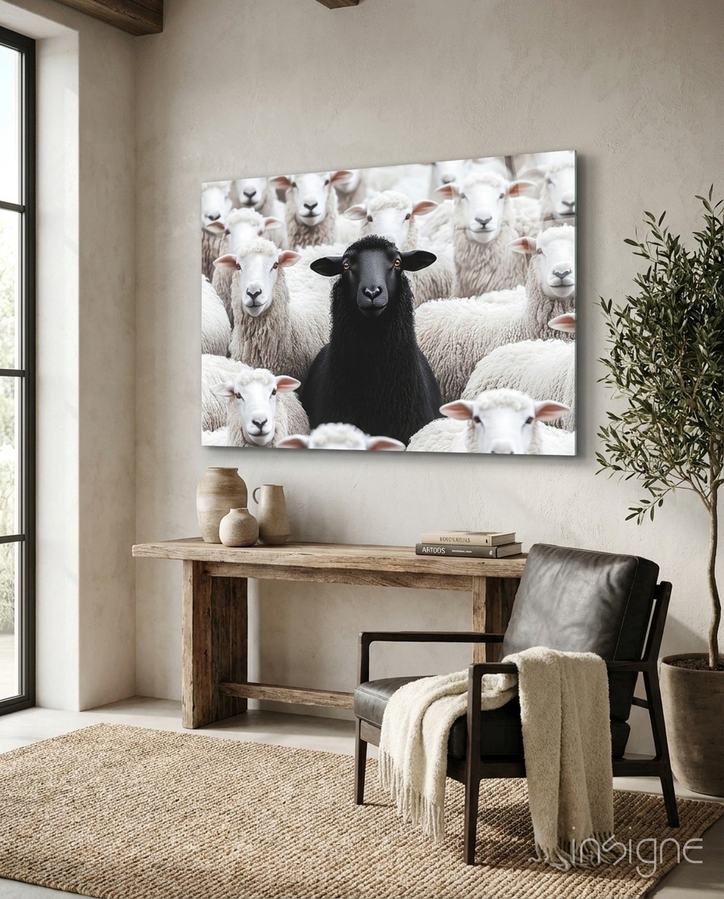 Black sheep in the flock glass wall art