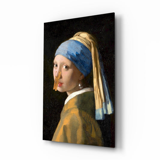 Girl with a Clothespin glass wall art design
