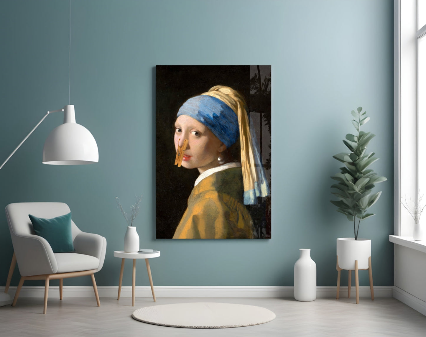 Girl with a Clothespin Glass Wall Art