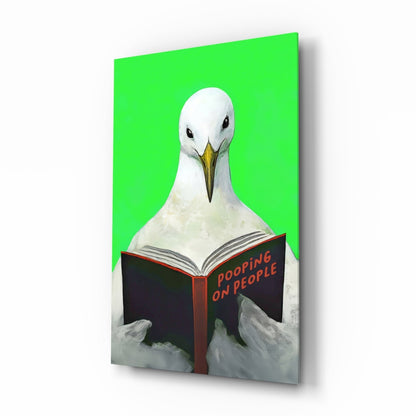 Educated seagull coastal humor glass wall art