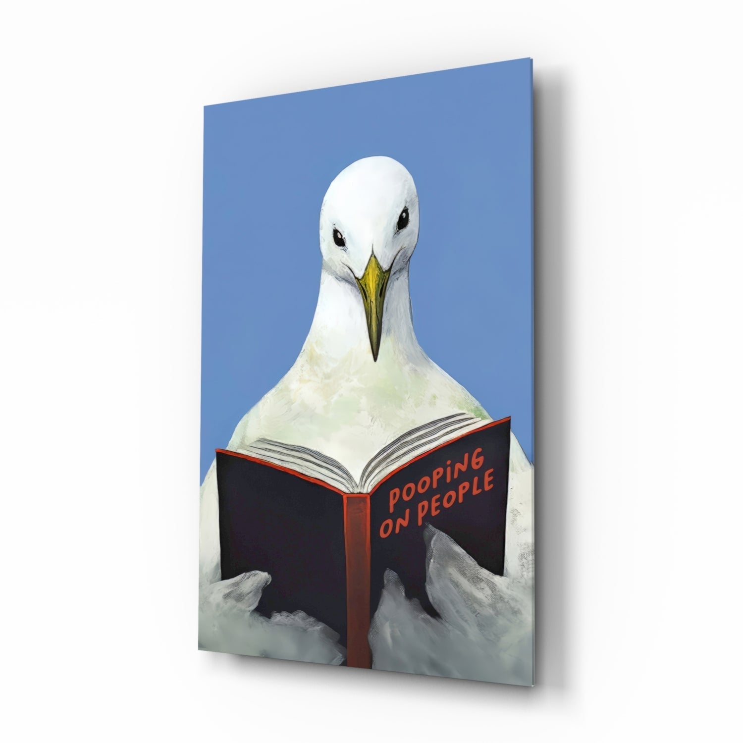 Wise seagull deep blue coastal glass wall art