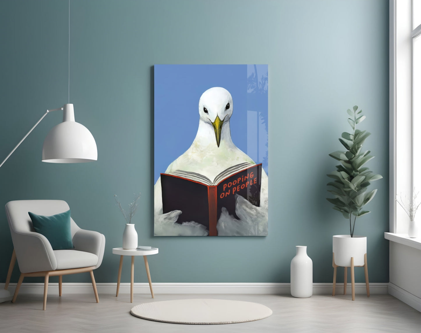 Wise Seagull Deep Blue Glass Wall Art