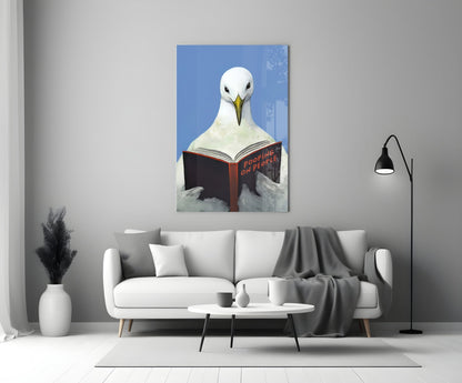 Wise Seagull Deep Blue Glass Wall Art