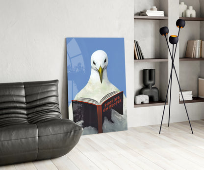 Wise Seagull Deep Blue Glass Wall Art