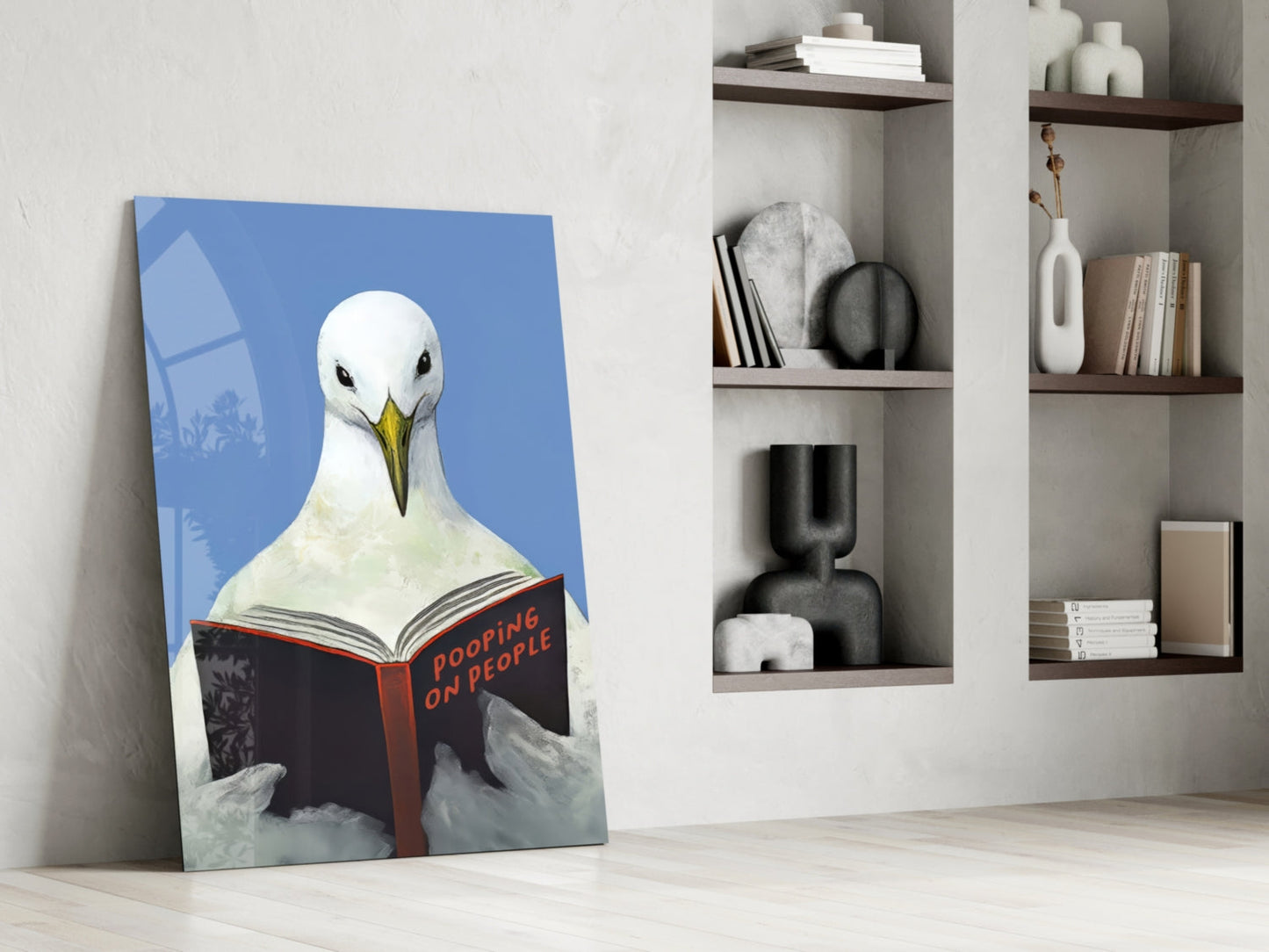 Wise Seagull Deep Blue Glass Wall Art