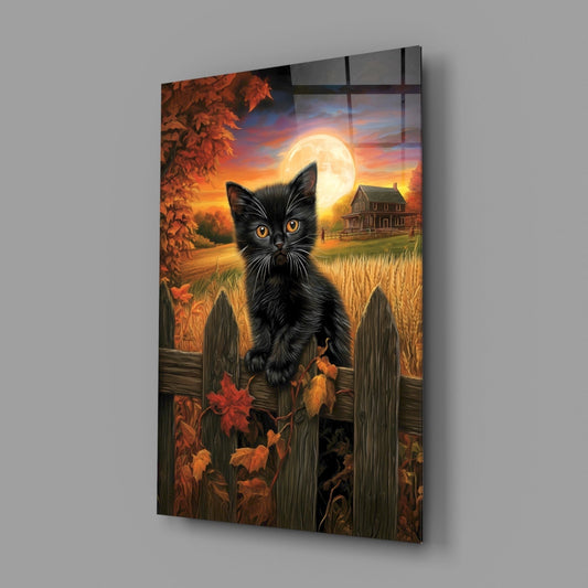 Autumn Cat Glass Wall Art Print