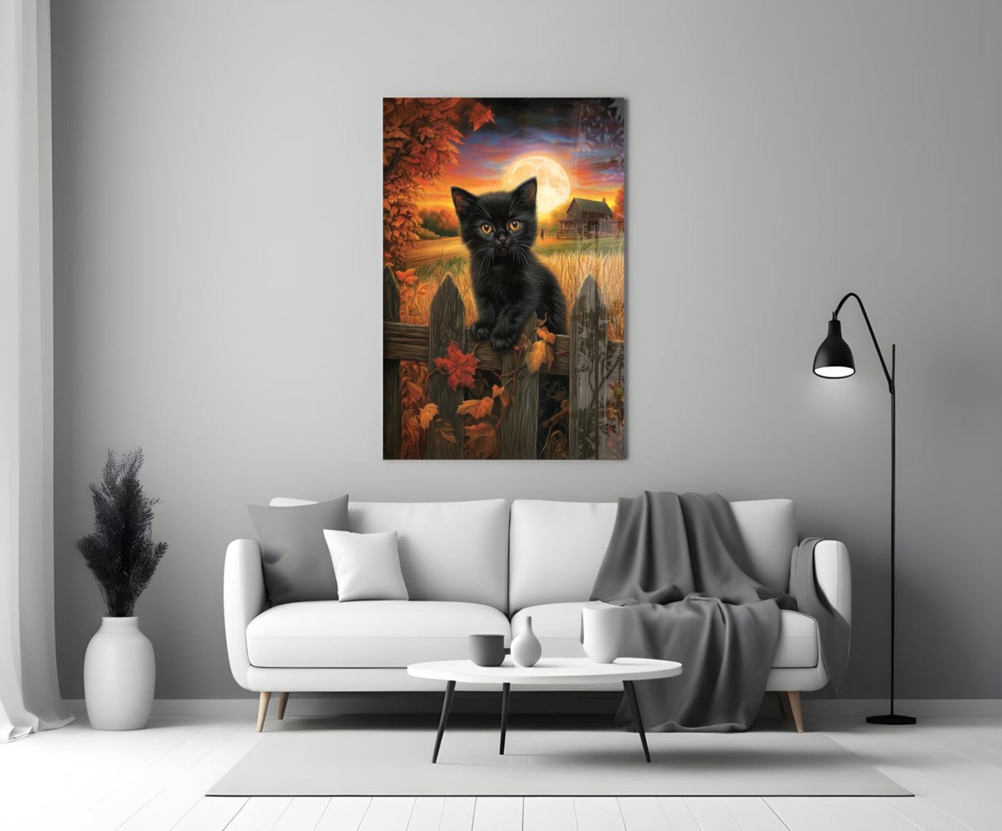 Autumn Cat Glass Wall Art Print