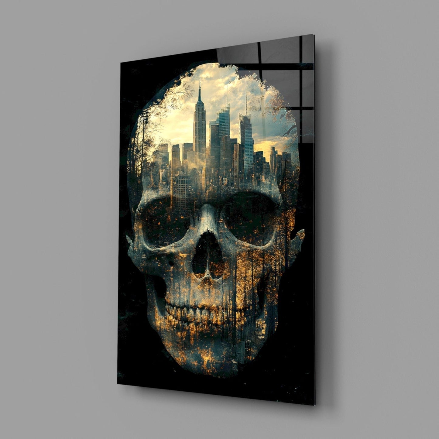 City Skull Glass Wall Art