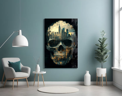 City Skull Glass Wall Art