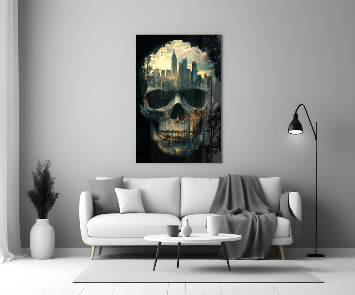 City Skull Glass Wall Art