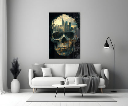 City Skull Glass Wall Art