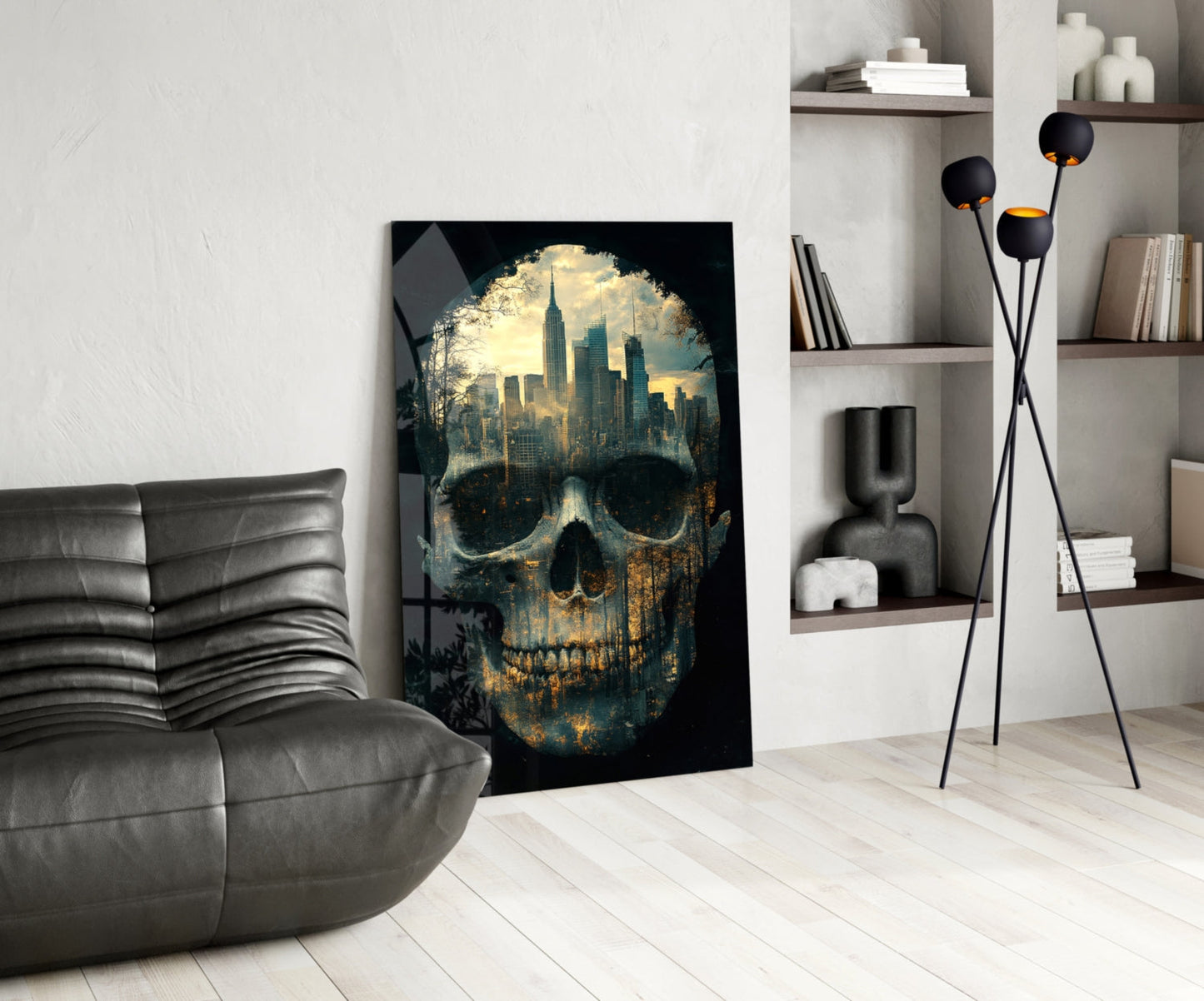 City Skull Glass Wall Art
