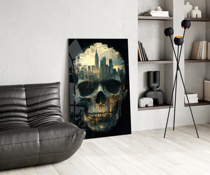 City Skull Glass Wall Art