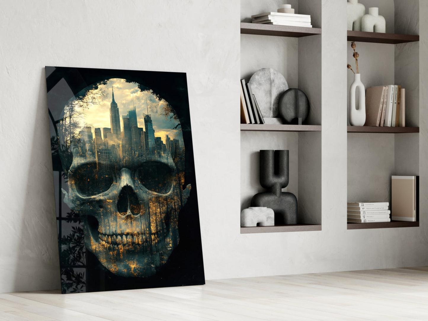 City Skull Glass Wall Art