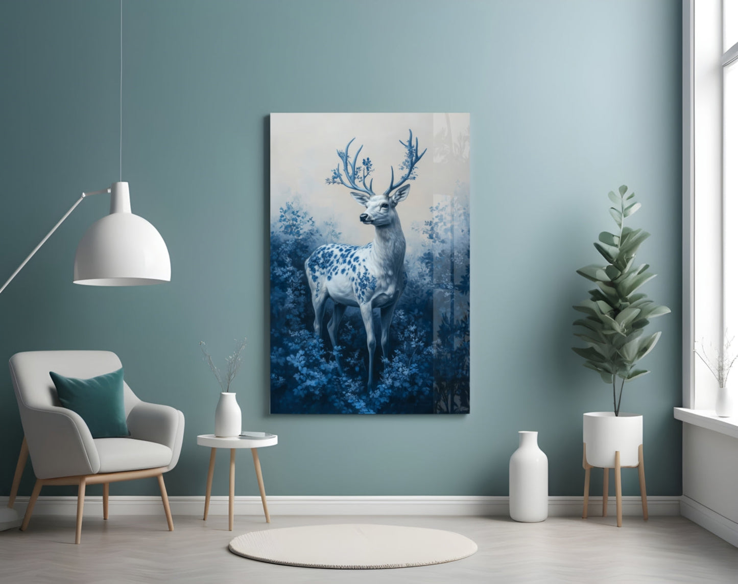 Blue Deer Glass Wall Art