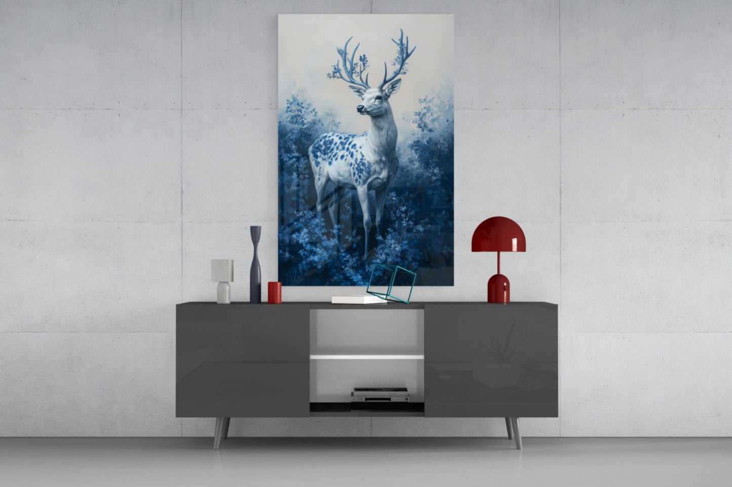 Blue Deer Glass Wall Art