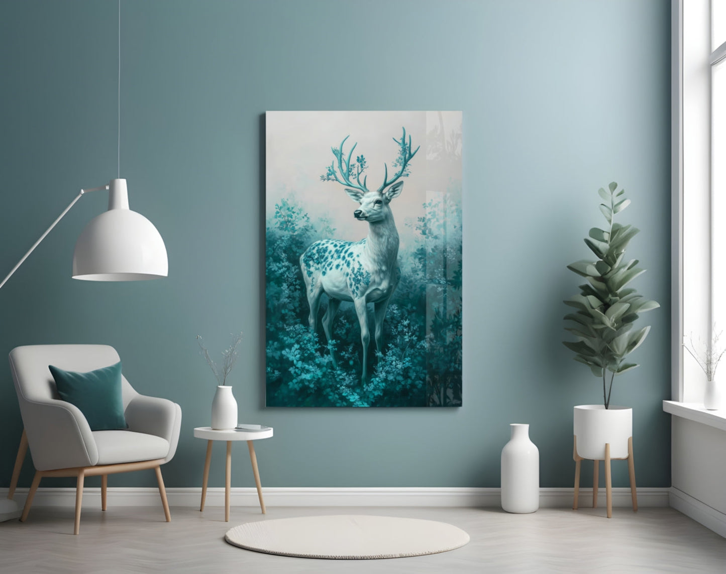 Mint Deer Glass Wall Art