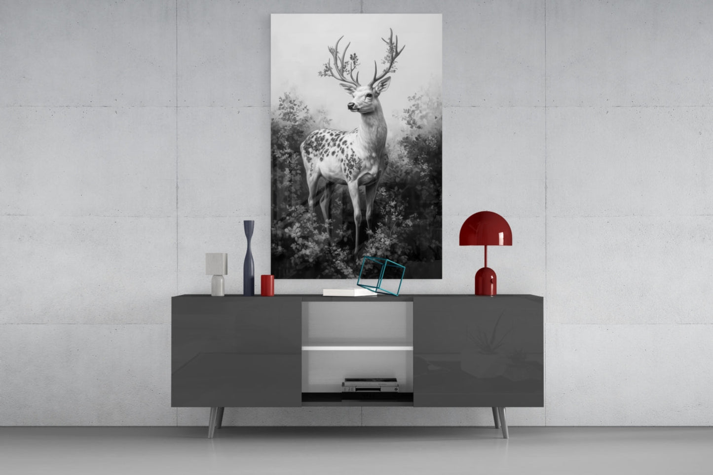 Monochrome Deer Glass Wall Art