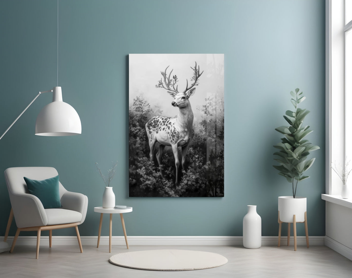 Monochrome Deer Glass Wall Art