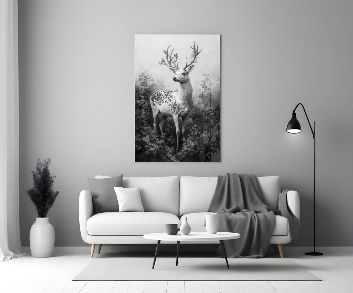 Monochrome Deer Glass Wall Art