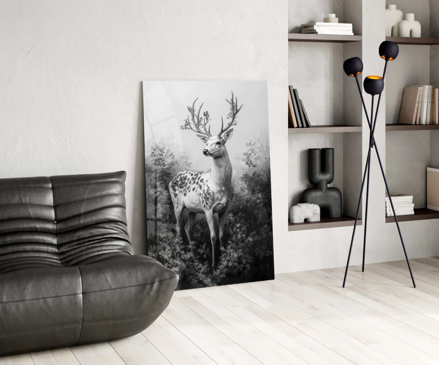 Monochrome Deer Glass Wall Art