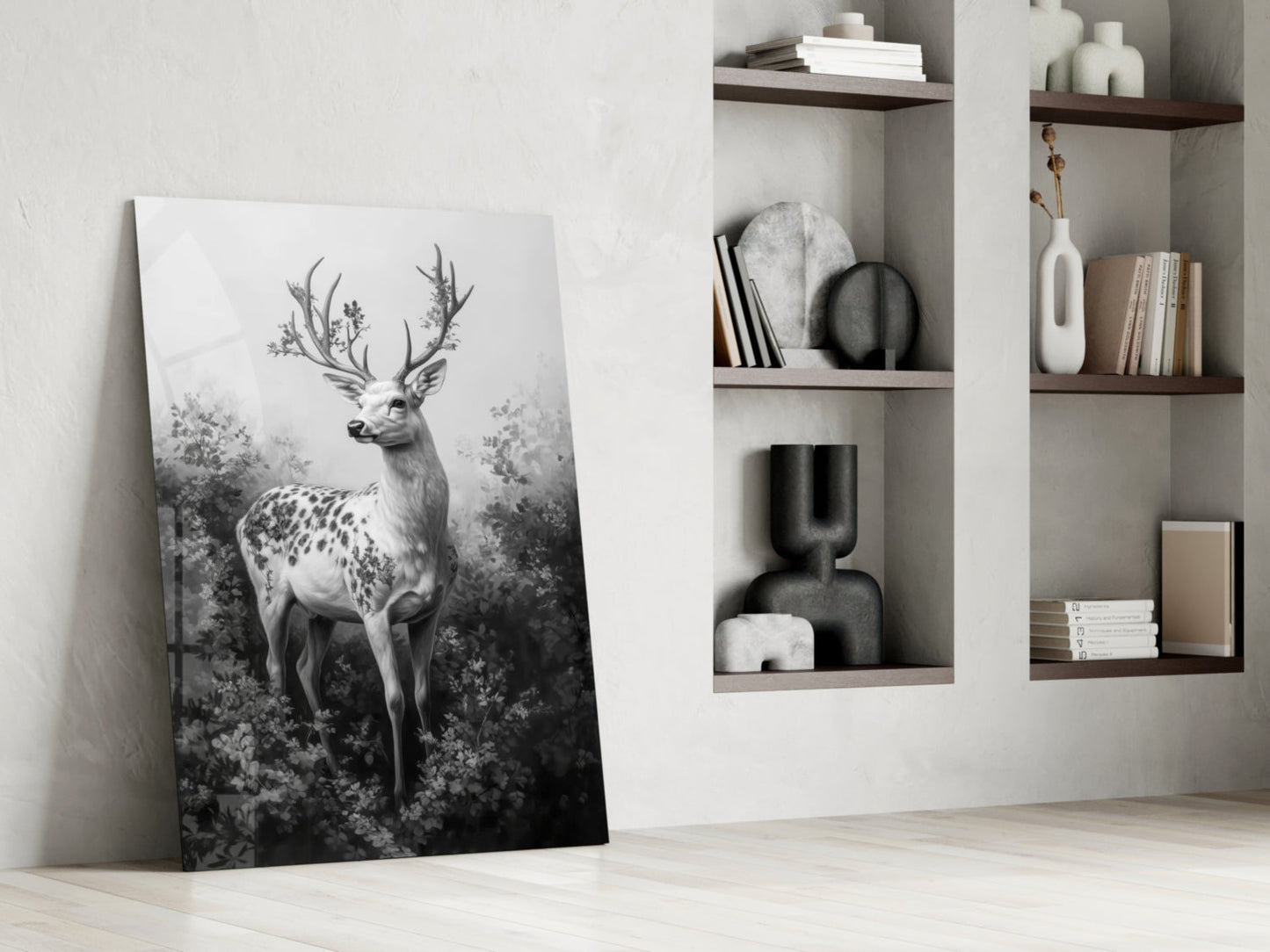 Monochrome Deer Glass Wall Art
