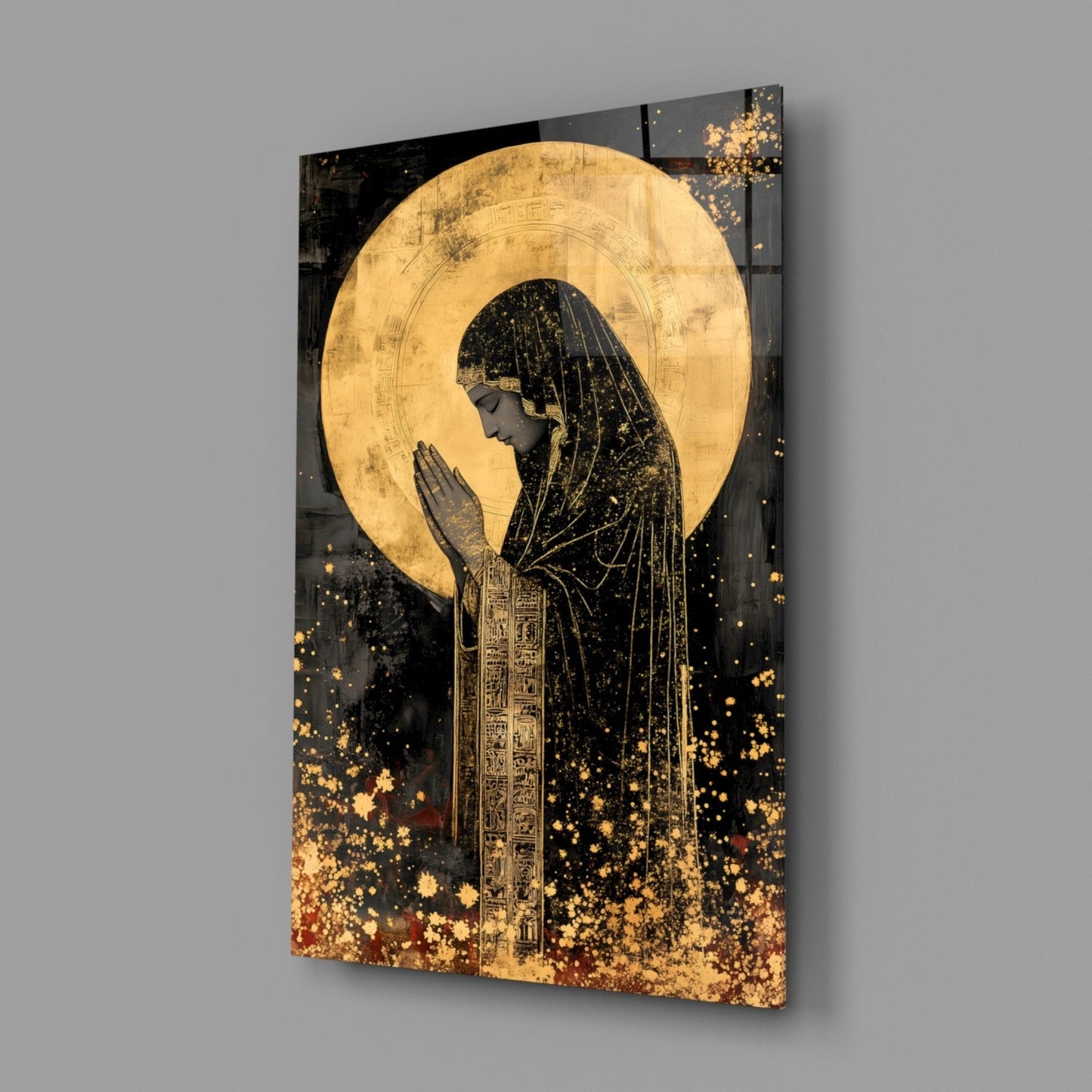 Golden Prayers of Mary Glass Wall Art