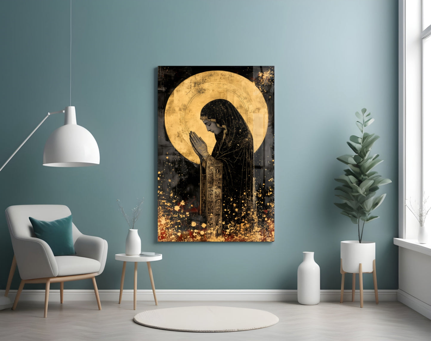 Golden Prayers of Mary Glass Wall Art
