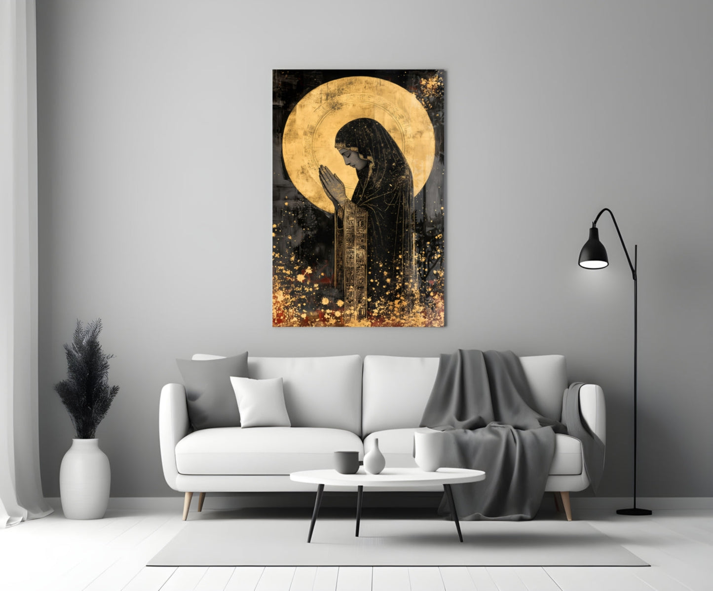 Golden Prayers of Mary Glass Wall Art