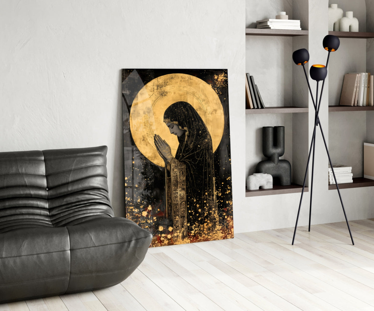 Golden Prayers of Mary Glass Wall Art