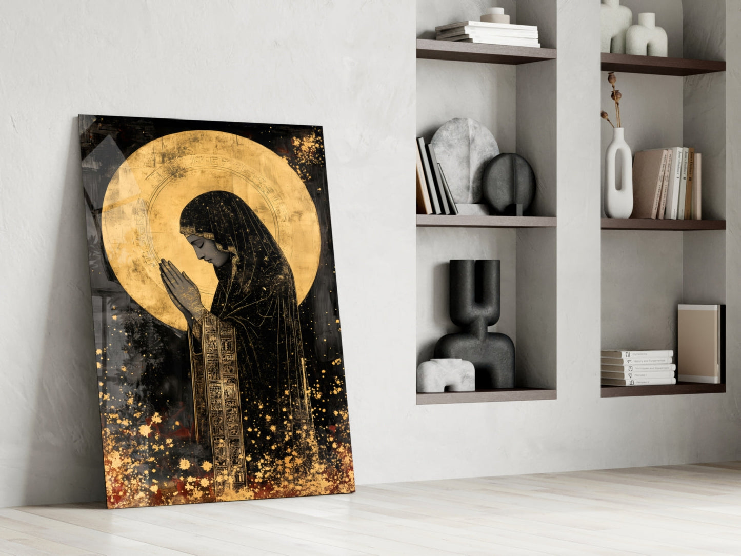 Golden Prayers of Mary Glass Wall Art
