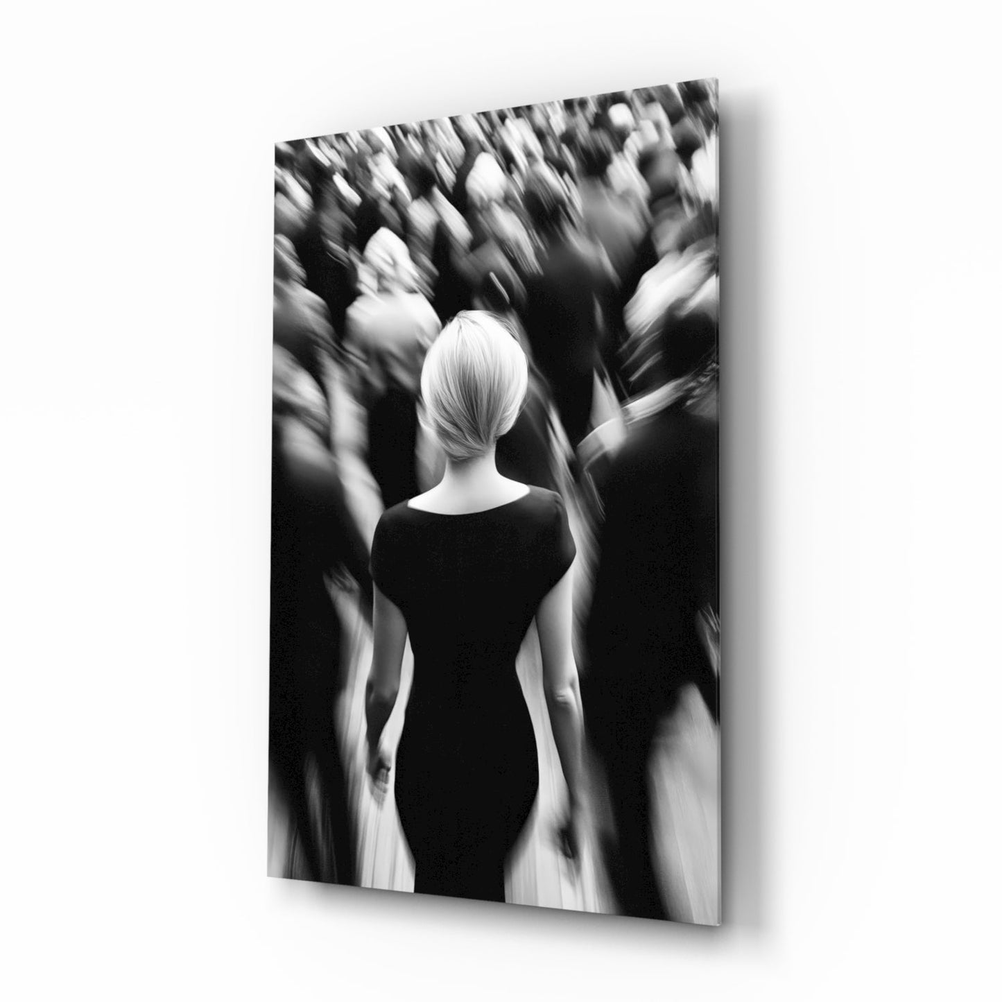 Loneliness in a Crowd glass wall art, fashion-noir portrait