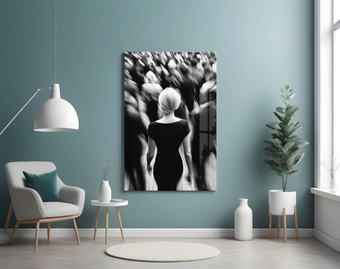 Loneliness in a Crowd Glass Wall Art