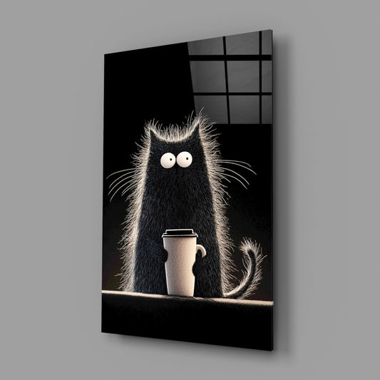 Coffee Lover Cat Glass Wall Art