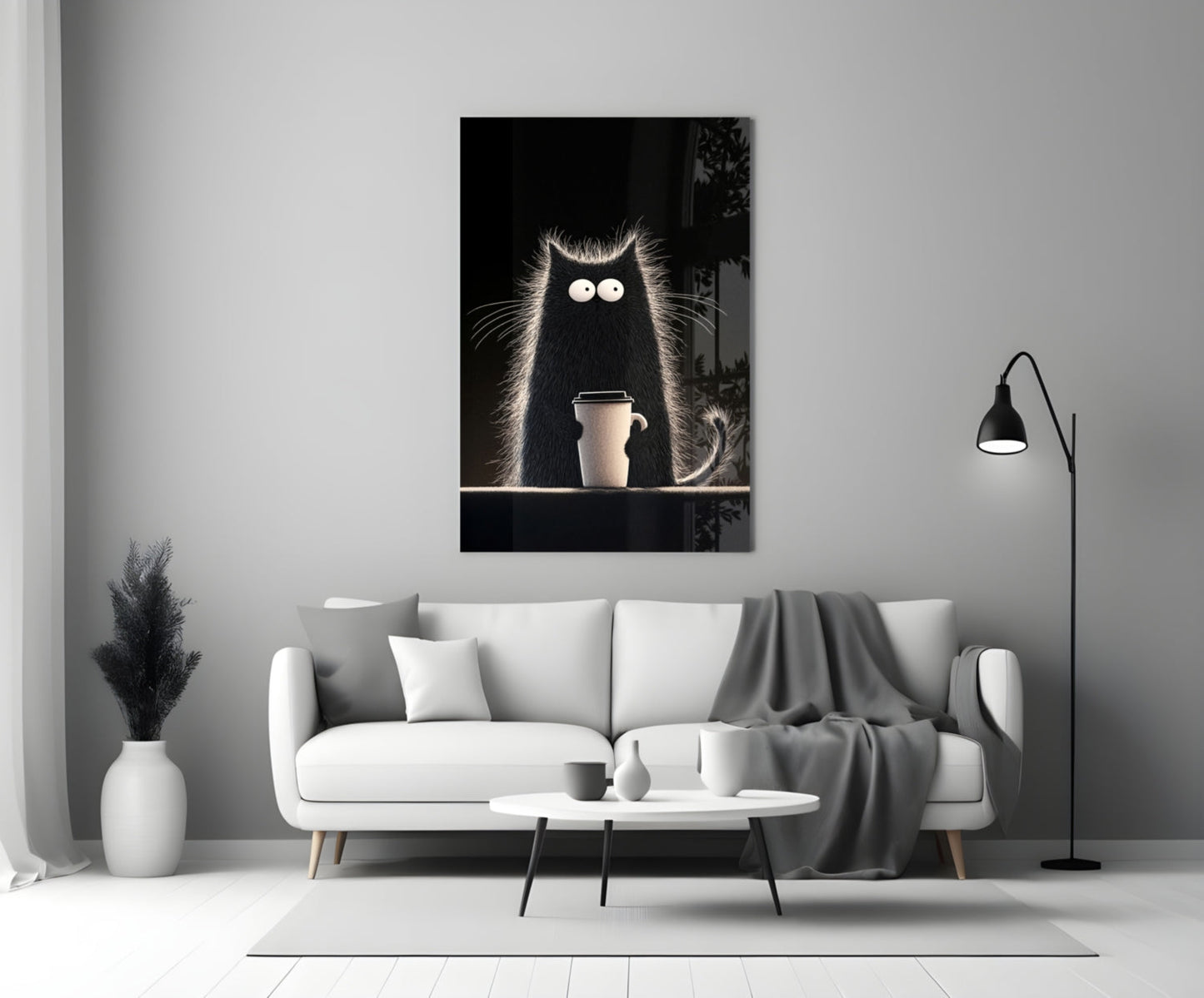 Coffee Lover Cat Glass Wall Art