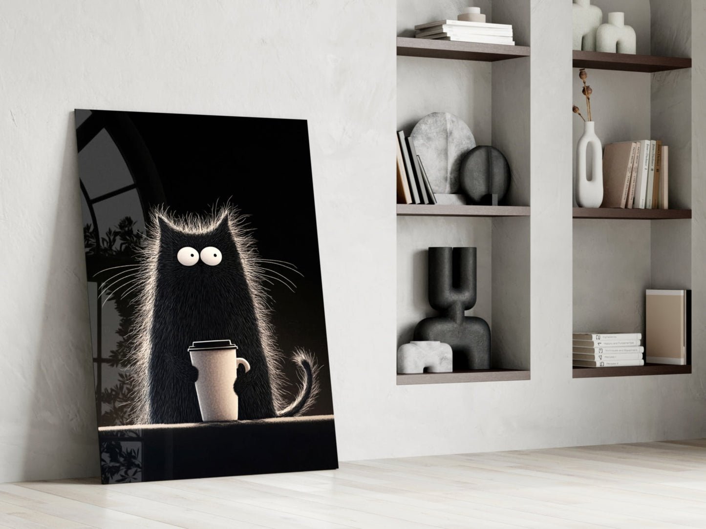 Coffee Lover Cat Glass Wall Art