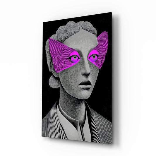 Striped Look glass wall art, greyscale editorial portrait