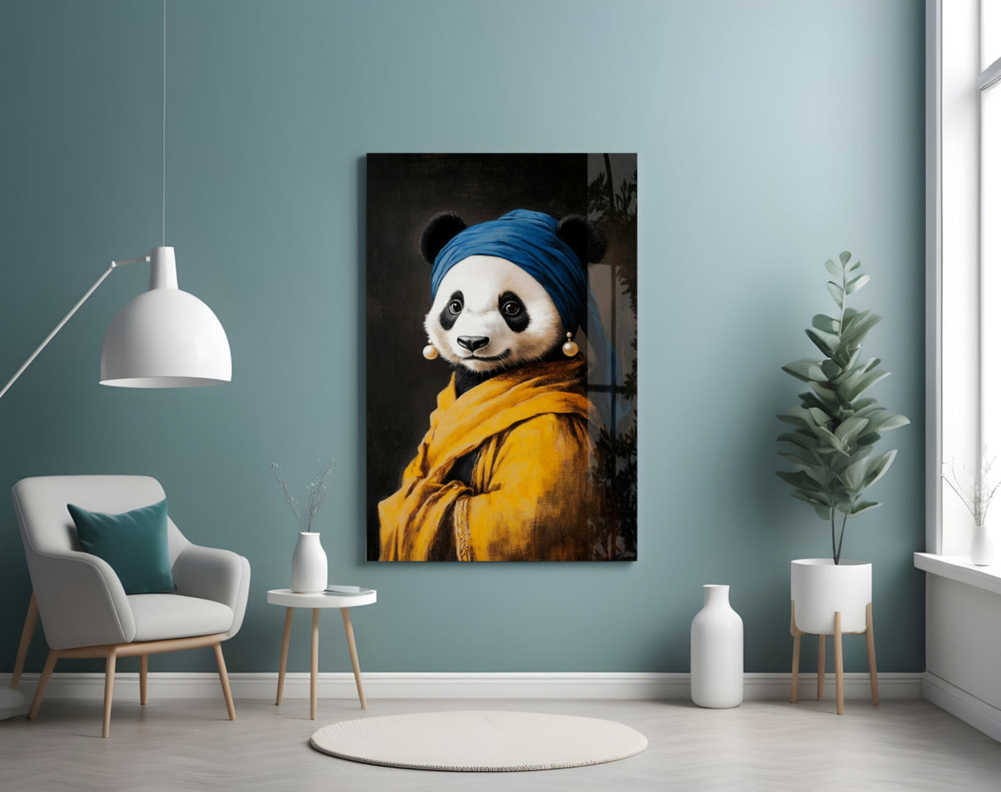 Panda with a Pearl Earring Glass Wall Art