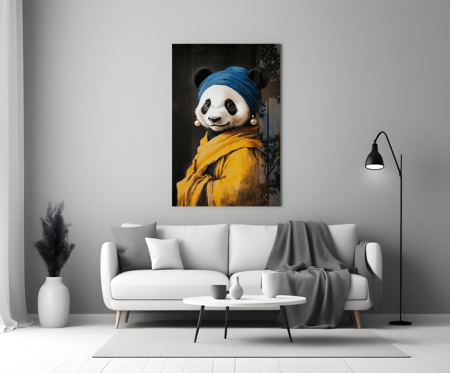 Panda with a Pearl Earring Glass Wall Art