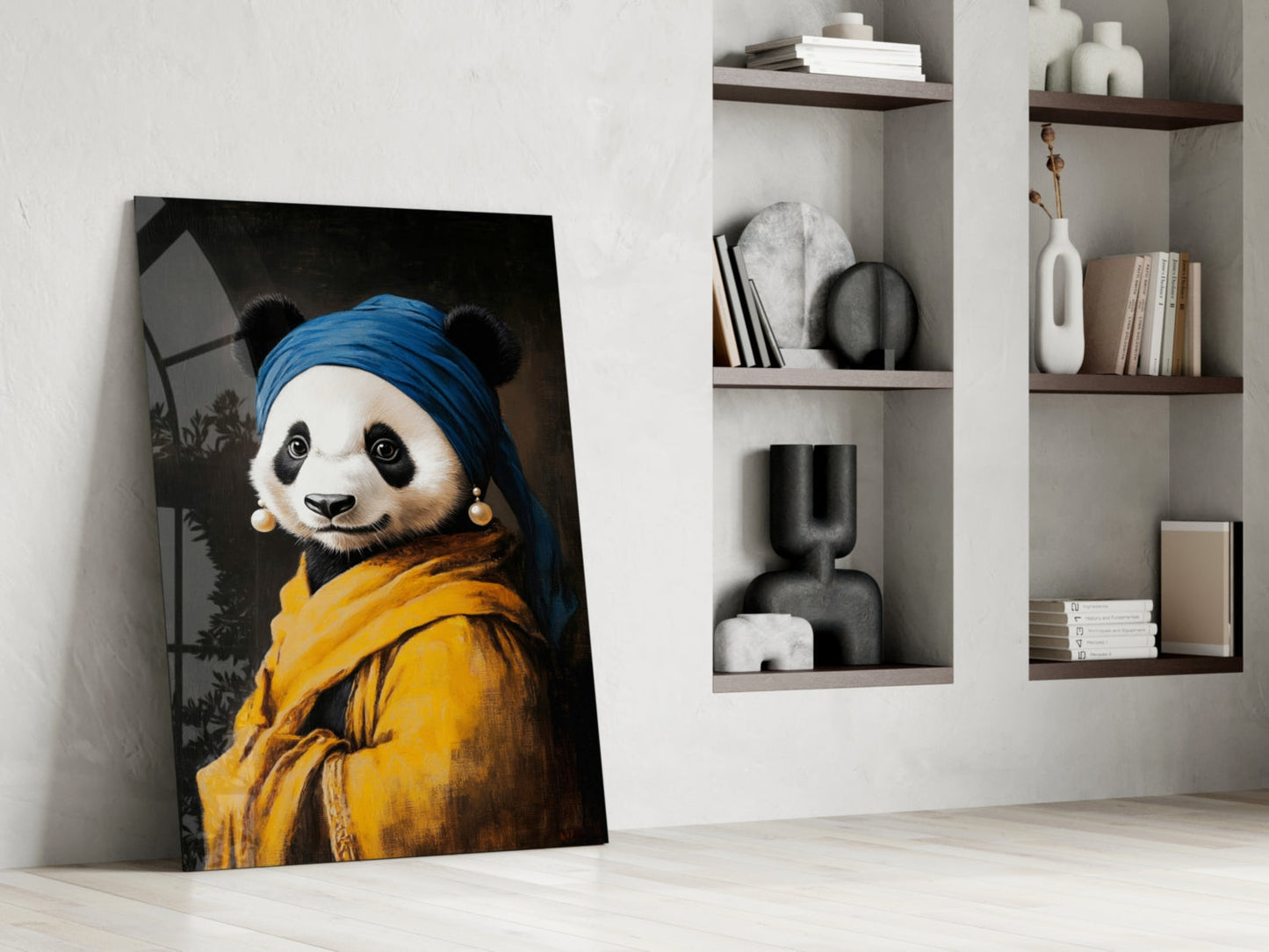 Panda with a Pearl Earring Glass Wall Art
