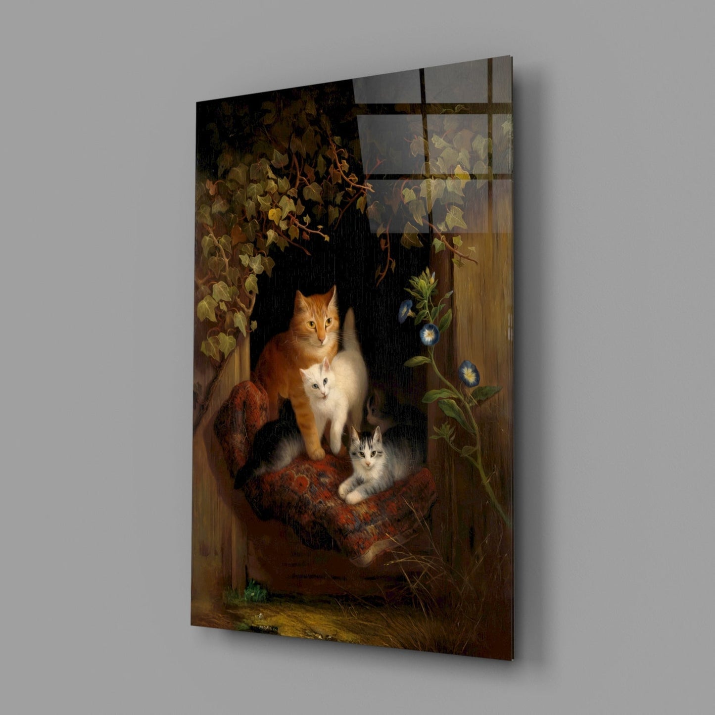 Family in the Window Cat Glass Wall Art