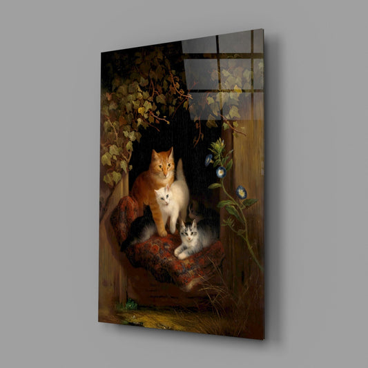 Family in the Window Cat Glass Wall Art