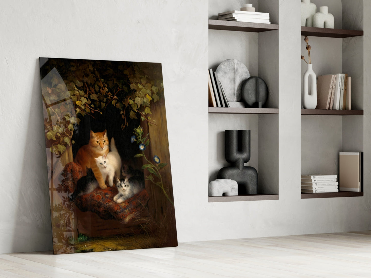 Family in the Window Cat Glass Wall Art
