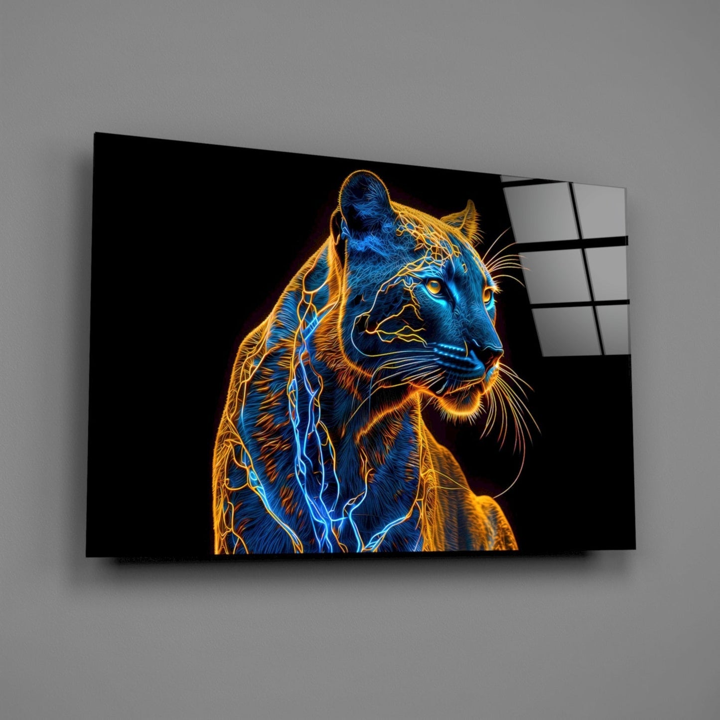 Neon Jaguar Glass Wall Art