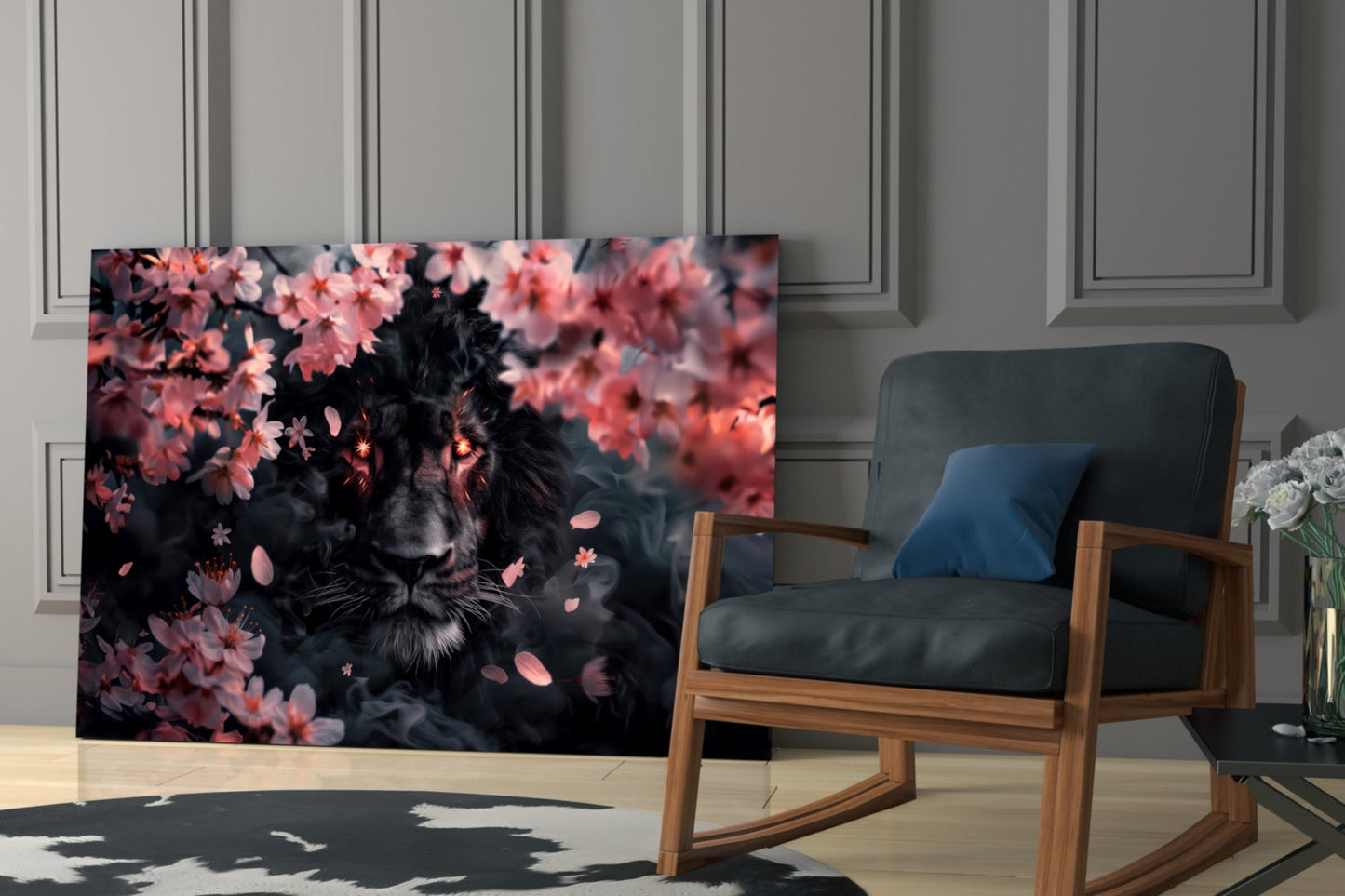 Lion of the Night Glass Wall Art